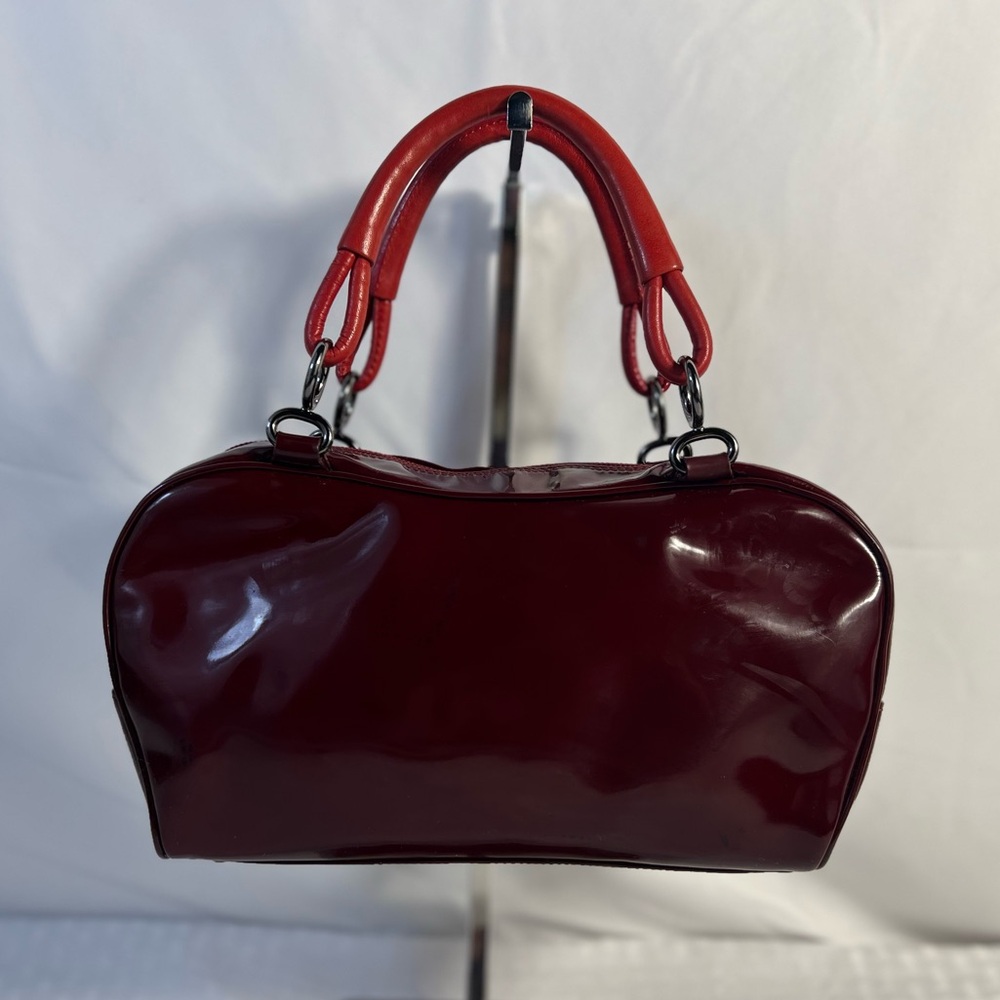 3001: Escada Y2K Burgundy Patent Leather & Suede Mini Bowler Bag Italy - Picture 2 of 16
